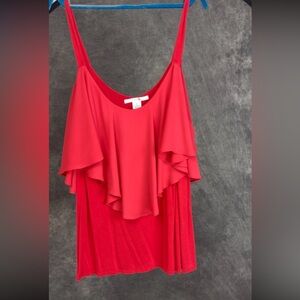 K. Jordan Ruffle Overlay Cami Top | Deep Coral | Plus Size 2X